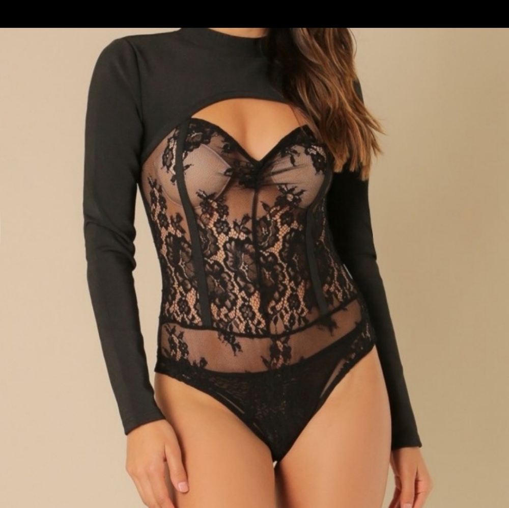 Black lace me up bodysuit.